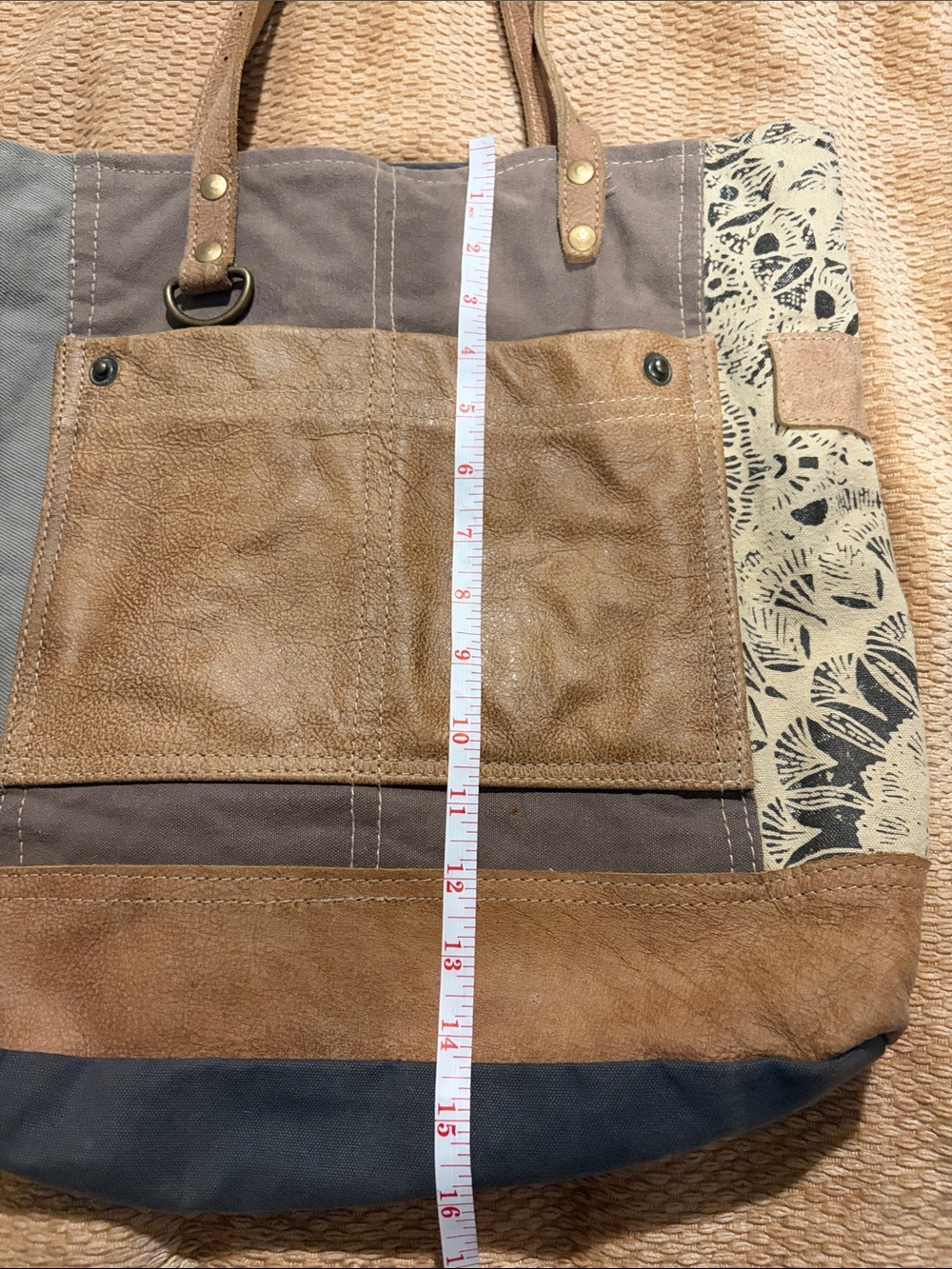 Myra Canvas & Leather Tote Bag in Brown and Gray - Picture 9 of 10